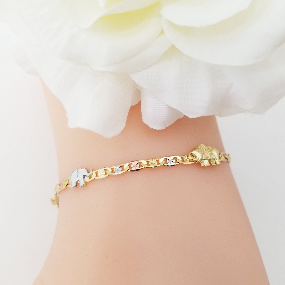 18K Gold Plated Tricolor  Elephant Women's Bracelet. New